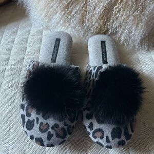Naked Cashmere Leopard Print Gray Slippers NWOT